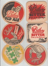 6xdifferent  BUTLERS WOLVERHAMPTON BEERMATS cat nos 24 8 4 13 11 21