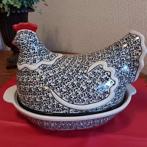 Polish pottery hen covered - polish,
