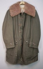 Vtg 40s WW2 Swedish Army Military Sheepskin Canvas Parka Field Coat M1909 Large