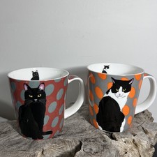 2 Mugs  Black and White Cat Fine Bone China Mug Leslie Gerry, 320ml
