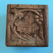 Vintage 4-inch square hand-carved Indian rosewood (shesham) leaf design box