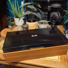 Video Cassette Storage Case 14 Tapes Vintage 1980’s Wood Smoke Plastic Lid VHS