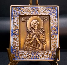Russian orthodox bronze icon The Softener of Evil Hearts. Enameled!