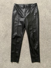 Primark High Rise Faux Leather Trousers Ankle Tapered Black UK 14