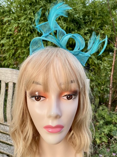 Turquoise feather fascinator - turquoise,