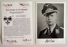 WW2 GERMAN LUFTWAFFE  ACE,KNIGHTS CROSS MAJOR HANS EKKEHARD BOB SIGNED PHOTO.