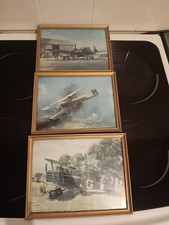 Vintage World War2 Aircraft Framed Pictures Set of Three 16.5cm x 22.5c