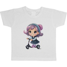 'Little Girl Riding A Scooter' Children's / Kid's Cotton T-Shirts (TS046627)