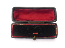 Antique Art Deco Black Leather Jewellery Stick Pin & Stud Box 9 x 3 x 3cms