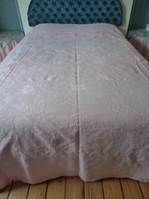 Vintage Retro Traditional Heavy Cotton Double Damask Bedspread Sofa Throw Pink