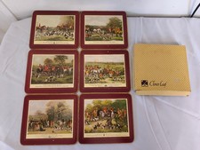 Vintage Table Mats Old Hunting Scenes Clover Leaf Set of 6