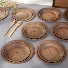 10pcs Imitation Wood Grain Plate Vintage Paper Food Tray Party Table Decoration