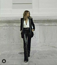 Zara Black Sequin Trousers Size M Pants Side spits Viral Xmas Party