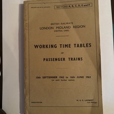 1962 Working Timetable London Midland Central Lines A B C D E & F Passenger
