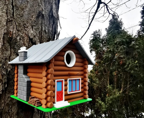 Log cabin birdhouse rustic - log,