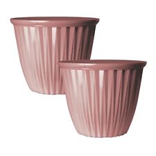 2Pc Round Plastic Pink Plant Pot 38cm Outdoor 22L Garden Planter Glossy Effect