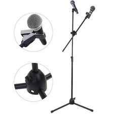 Professional Boom Microphone Mic Stand Holder Adjustable With 2 Free Clips Black