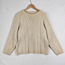 Handmade Mens Jumper Medium Beige Cable Knit Fisherman Very Thick Wool