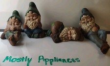 Set of 4 Vtg Ceramic Garden Gnomes Elf Dwarf Lot  Pre-owned Hand Painted 80's