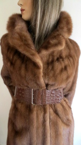 Long mink fur coat - long, brown