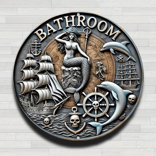 Nautical bathroom sign mermaid - bathroom,