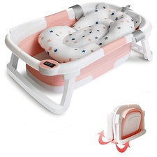 Foldable Baby Bath Tub Toddler BathTub with Cushion BathNet For 0-12m