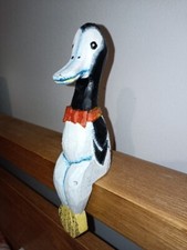 Kitsch Rustic Hand Carved Wooden Runner Duck Shelf Sitter Quirky Unique 8 inches