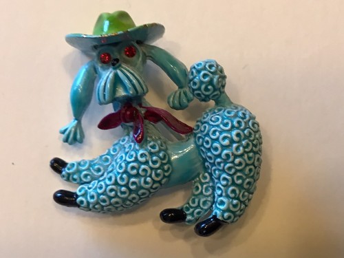 Vintage blue poodle cowboy pin - poodle,
