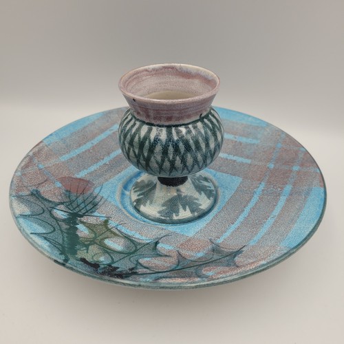 Tain pottery egg cup - egg, saucer