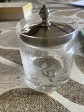 Vintage Stuart Etched Glass Jam / Honey Pot 