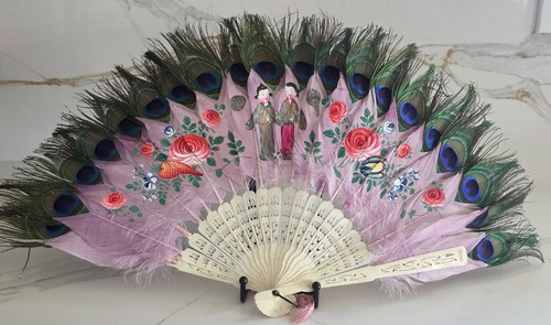 Antique chinese fan peacock - chinese,