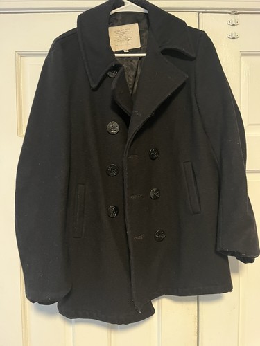 Vintage navy wool pea coat - us,