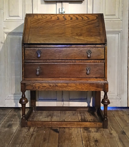 Vintage oak bureau - oak,