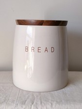 Vintage Ceramic Bread Bin TG Wooden Lid Retro Kitchen Storage Jar Canister 