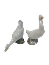NAO LLadro Porcelain Goose Duck Figurines Pair Glossy White Collectible Decor