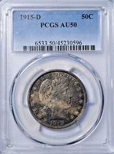 1915-D BARBER HALF DOLLAR - PCGS AU50 - PRICED RIGHT!