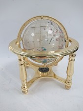Decorative Gemstone Globe with Brass Stand and Compass 10 inch Collectible Decor