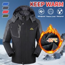 Men's Waterproof Ski Snow Jacket Winter Warm Fleece Coats Outdoor Hiking Hoodie