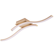 Modern Double Wavy Strip Flush LED Powered Ceiling Light Fitting in Gold Sand...