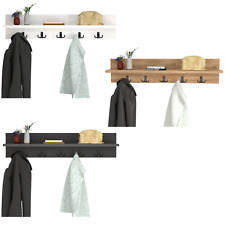 TheOwnas Wall Mounted Coat Rack with Shelf. 80cm Wooden Hanger. 5 Double Hooks.