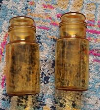 Vintage 1970s Apothecary Glass Storage Jars Amber Brown X 2 With Lids