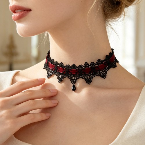 Gothic lace tie choker - gothic,