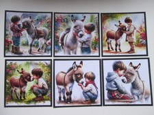 NEW ===  6 x LITTLE  BOY WITH HIS PET  DONKEY  Hand Made Card  Toppers