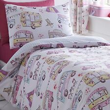 GLAMPING BEDDING OR CURTAINS CARAVAN CAMPER VAN RETRO TENTS PINK CHECK VINTAGE 