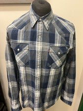 Levi’s Men’s Blue Check Shirt Pearl Snap Cowboy Country Western Large 44”