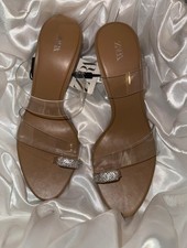 Zara Ring detail vinyl heels transparent Perspex sandals toe sparkly ring size 4