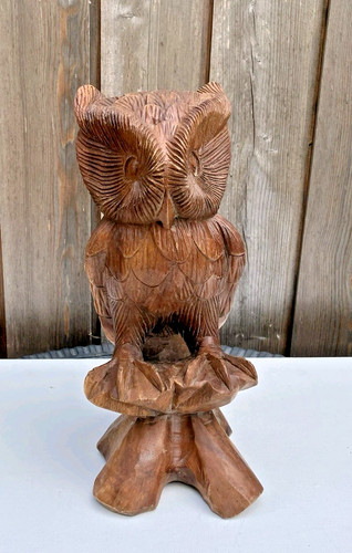 Wooden carved owl sculpture - wooden,