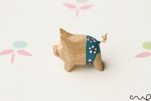 Hand carved wooden little pig - little,