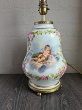 Vintage Antique Ceramic & Brass Table Lamp Cherubs & Floral Decoration Working