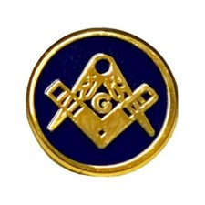 Round Blue and Gold Square & Compass, G Masonic Freemasons Lapel Pin